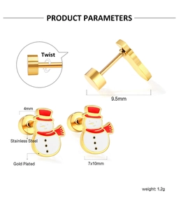 Detailed product parameters of gold plated stainless steel snowman stud earrings