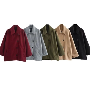 Veste en laine pour femme coupe ample avec revers et boutonnage simple en cinq couleurs