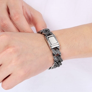 Retro oxidized stainless steel Cuban chain bracelet for men with embossed texture