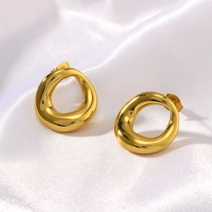 Boucles d'oreilles ovales évidées en plaqué or 18K au style organique minimaliste