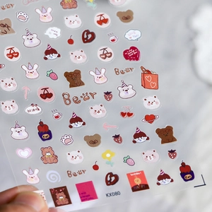 Cartoon Bear Heart Nail Art Stickers Ultra Thin Transparent PET Self Adhesive Manicure Decals DIY Sweet Kawaii Style
