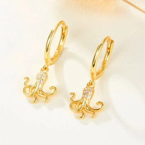 Exquisite S925 sterling silver octopus earrings with sparkling zircons in gold finish