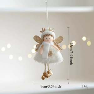 Macro view of Christmas angel pendant with 15cm height and 9cm width dimensions
