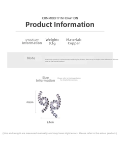 Size chart showing 4.6cm height and 2.1cm width details of zirconia drop earrings