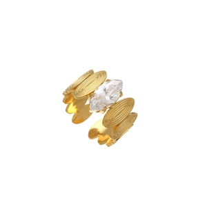 Adjustable 18k gold plated stainless steel ring featuring a marquise cut cubic zirconia