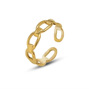 Minimalist French style gold plated chunky link open ring with adjustable chain design
