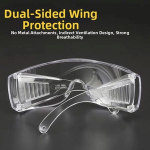 Detail of safety goggles with side shields and indirect ventilation for eye protection