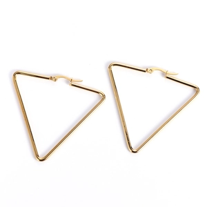 Classic golden stainless steel triangle hoop earrings with polished geometric finish