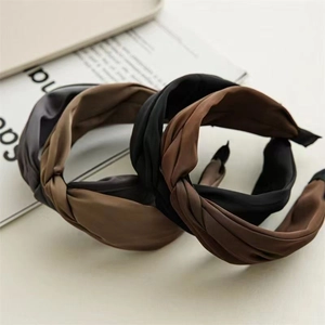 French style satin pleated headband set in coffee, dark brown, and black colors