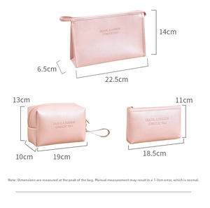 Three-piece set of pink waterproof PU leather makeup bags with travel fashion lettering