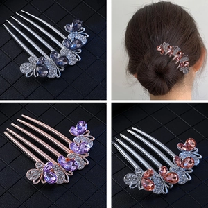Rhinestone Butterfly Flower Hair Comb Alloy Crystal Faux Artificial Pearl Multi Tooth Slide Elegant Wedding Party Accessory Women