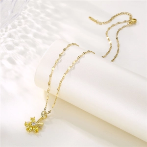 18K gold plated titanium steel necklace with micro-pave floral pendant and yellow stones