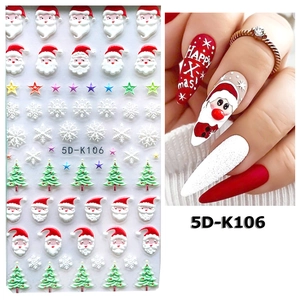5D Christmas embossed nail stickers featuring Santa Claus and snowflakes for festive manicure