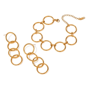Minimalist Geometric Interlocking Circle Bracelet Gold Plated Stainless Steel Round Ring Linked Jewelry For Women