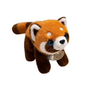 Adorable red panda plush toy with sparkling blue eyes and soft faux fur for kids