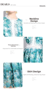 Vue détaillée de la robe en dentelle turquoise avec bordures festonnées et texture fine