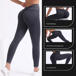 Leggings yoga a vita alta grigio scuro con effetto push-up e design senza cuciture