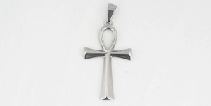 Polished silver Ankh cross pendant macro detail showing high-quality stainless steel texture