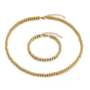 Ensemble collier et bracelet en perles d'acier inoxydable plaqué or 18 carats pour femme