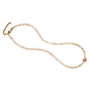 Beaded shell pearl necklace with orange star pendant and adjustable gold clasp