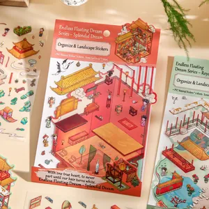 3D Chinese palace scene sticker set with PVC decals and traditional landscape cards