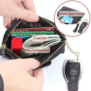 Mini leather elephant coin purse with 3 card slots and metal key chain for car keys