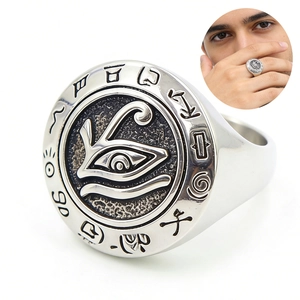 Eye Of Horus Ring Stainless Steel Vintage Egyptian Ethnic Round Compass Signet Jewelry For Men Women