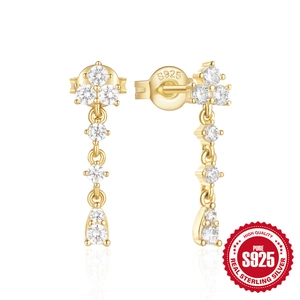 925 Sterling Silver Dangle Earrings For Women With Zircon Water Drop Tassel Elegant Luxury Ins Style Jewelry