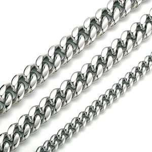 Polished stainless steel Cuban curb chains for men in three widths with zircon clasp