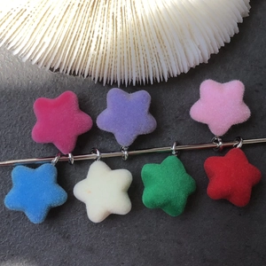 Colorful velvet flocked star charms with metal rings for DIY jewelry and keychains