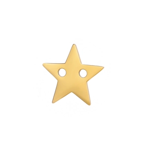 Detail of star-shaped golden metal button accessory with dual-hole design for DIY crafts