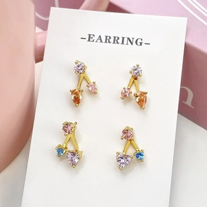 Creative cherry zircon stud earrings in 18k gold plating with colorful crystals