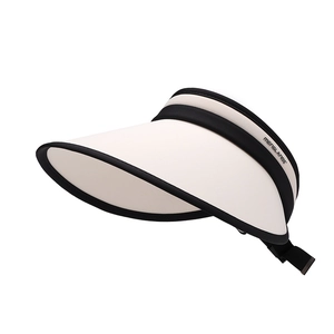 Women's UV protection ice silk sun hat with wide brim and open top in beige and black