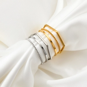 Three-piece stackable vintage geometric stainless steel ring set in gold and silver finish