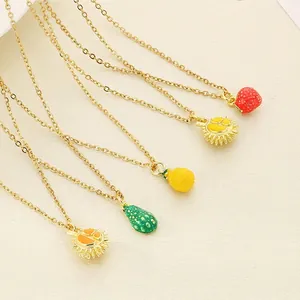 Fruit Pendant Necklace Stainless Steel Pineapple Durian Avocado Strawberry Sweet Jewelry Gift For Women