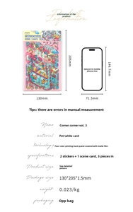Detailed size comparison and specifications for the PET Corner Series 3 sticker set