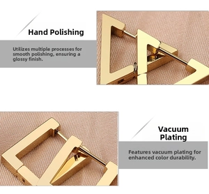 Close-up of golden triangle earrings with vacuum plating and hand polished finish