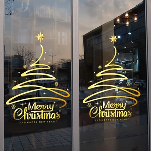 Pegatinas doradas navideñas para ventanas con árboles, copos de nieve y estrellas