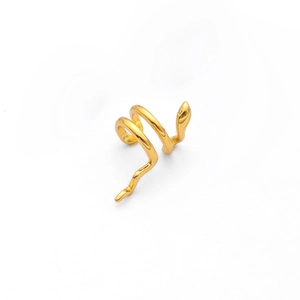 Double-layered snake ear cuff in gold finish with textured snake head detail