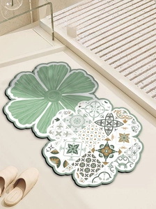 Close-up of thickened foam absorbent layer on quick-dry floral bathroom floor mat