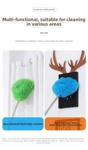 Ceiling fan duster with microfiber heads and telescopic pole for high reach cleaning
