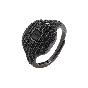 18K gold plated square ring featuring black crystal pavé and large central rectangular stone