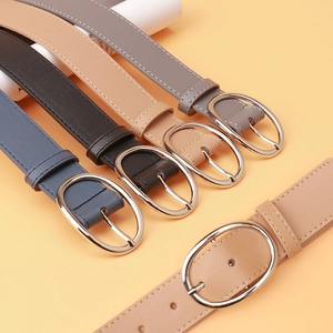 Chic PU leather belts for women with oval metal buckles in five versatile colors