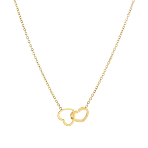Elegant gold titanium heart-shaped interlocking pendant necklace for women on white background