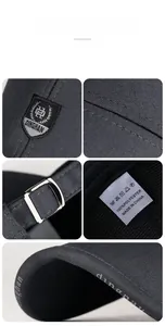 Detail of DINGHAN business cap showing 100% polyester fabric texture and metal buckle