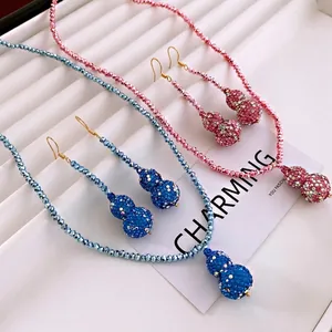 New Chinese-style rhinestone gourd jewelry set with necklace and tassel earrings