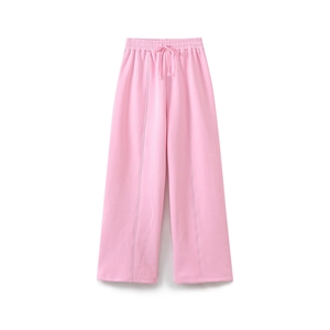 Pink wide-leg jogger pants with high-waisted drawstring and front seam detail