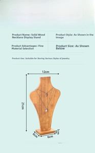 Wooden necklace display stand with dimensions and product specifications in detail