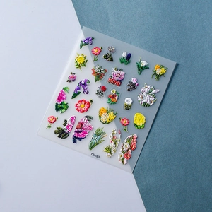 3D colorful floral embossed waterproof nail stickers featuring tulips and lilies TS-163