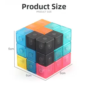 Detailed view of colorful magnetic building blocks with 6cm product size measurements